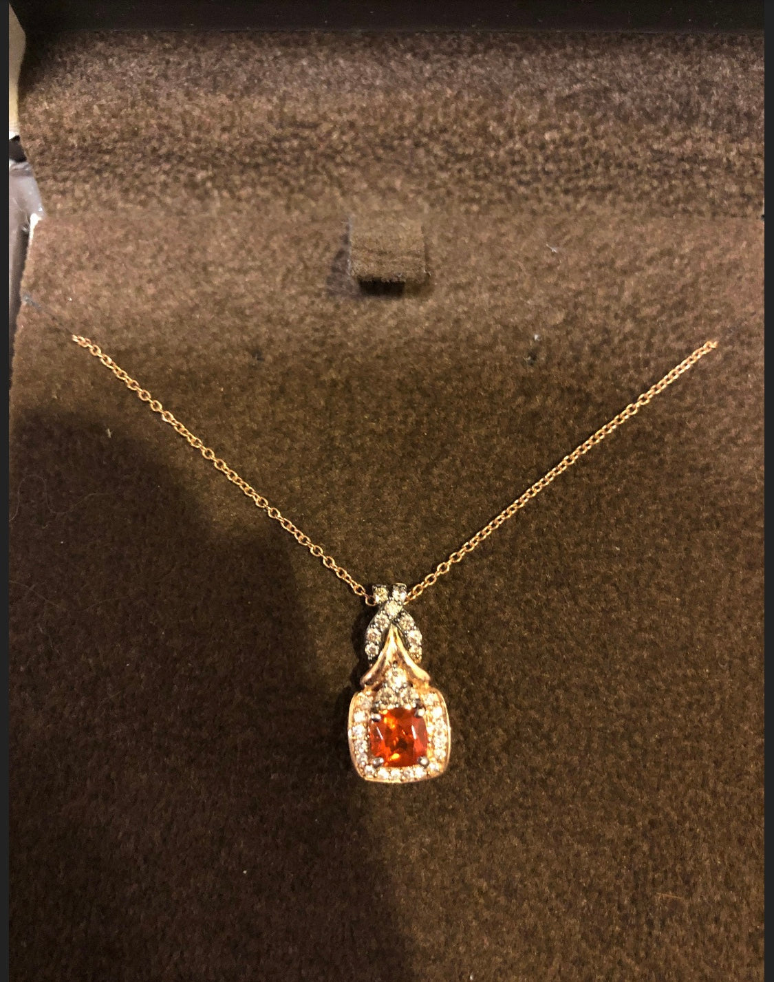 LeVian Fire Opal Square Necklace!! Fire Opal! Square Pendant! Rose Gold Necklace!!