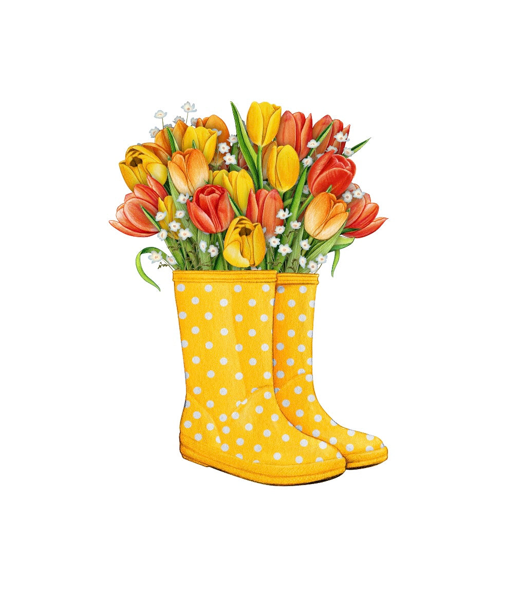 Yellow Rain Boots with Flowers Sticker!! Spring Stickers!! Stickers!! Multiple Sizes To Choose From!!